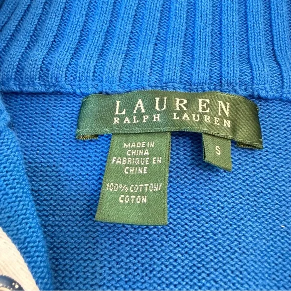 Lauren Ralph Lauren Blue Cotton Sweater Snap Collar Pullover Preppy Size Small - Picture 3 of 10